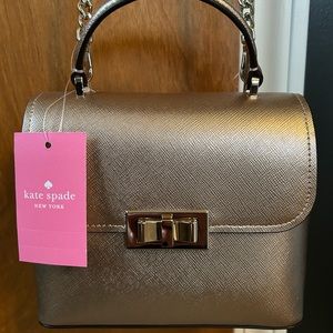 Kate Spade Metallic Saffia Gold Glittering Leather Handbag Chain Crossbody